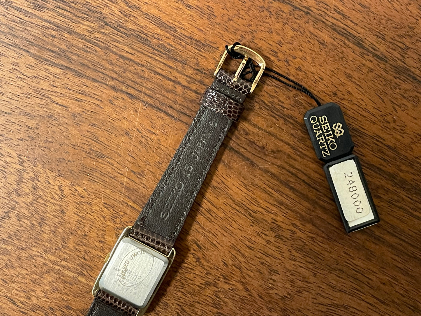 (1982) Seiko 5420-5100 "Tank" dress watch - brushed gold dial w/ gold markers - small size (NOS)