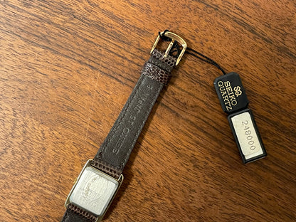 (1982) Seiko 5420-5100 "Tank" dress watch - brushed gold dial w/ gold markers - small size (NOS)