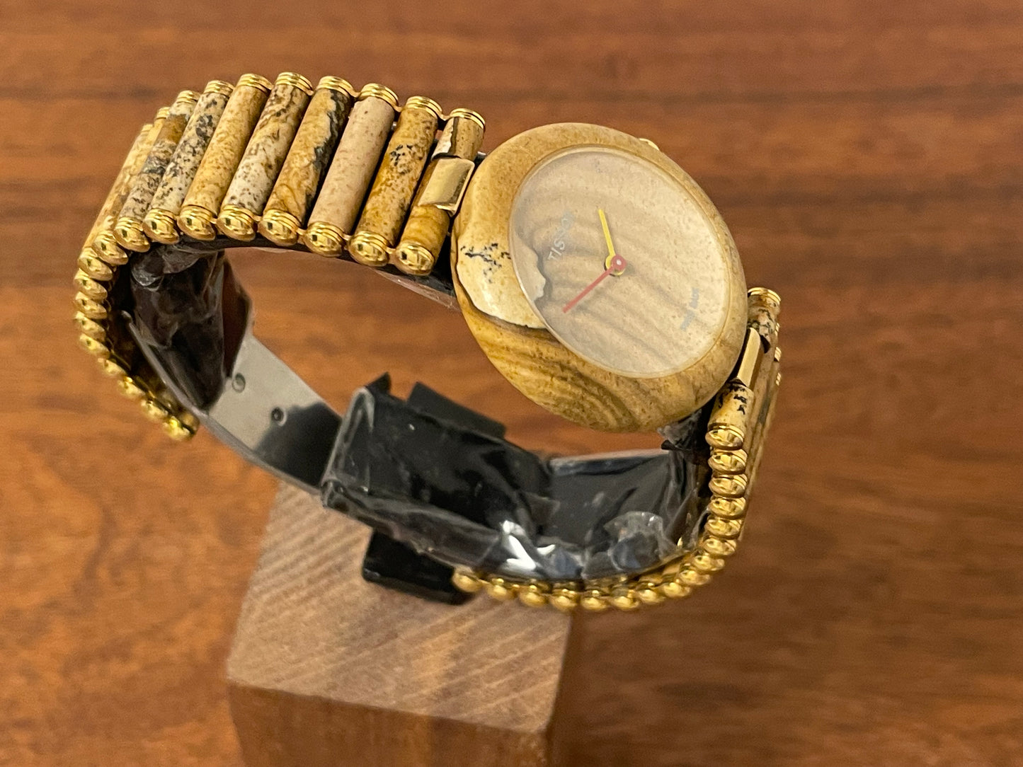 (1980s) Tissot RockWatch R150 brown/beige jasper - stone bracelet - mid size model