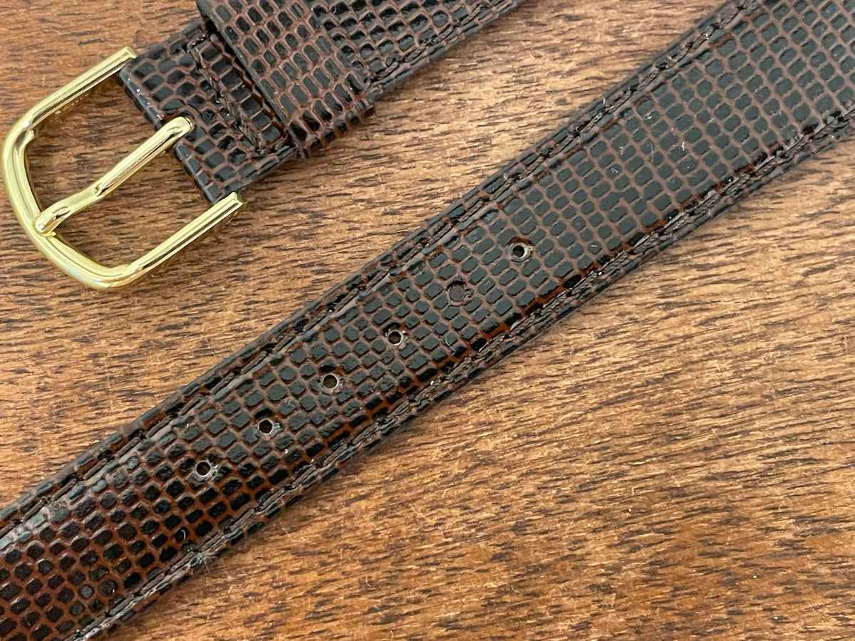 20mm Seiko brown Lizzard print calf leather w/ gold buckle - vintage (NOS)