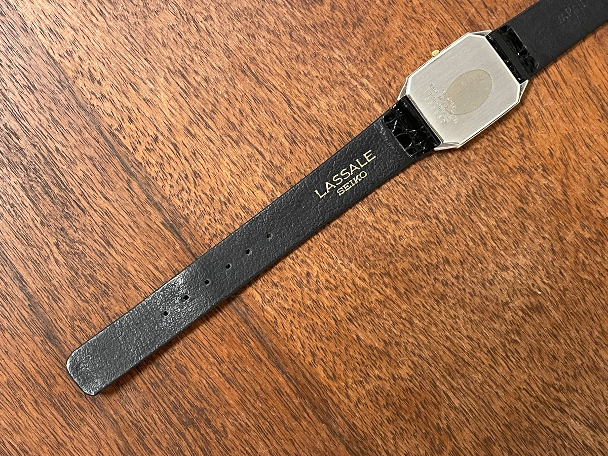 (1983) Seiko 9550-5069 Lassale ultra-thin "Tank" dress watch - cream dial w/ black stick markers (NOS)