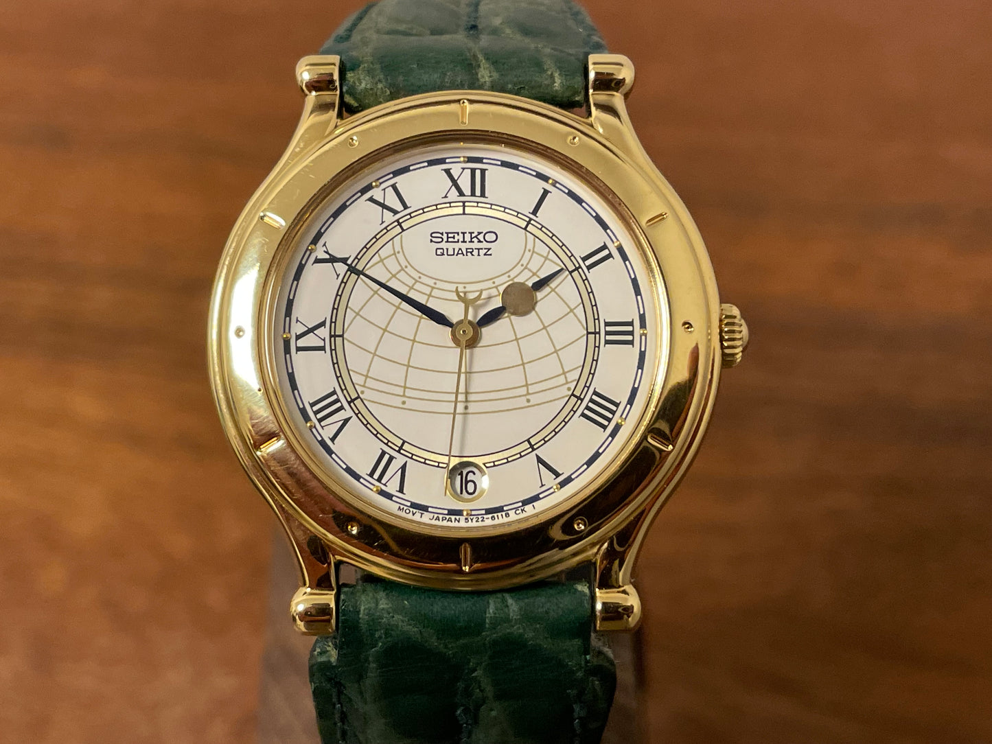 (1999) Seiko 5Y22-6050 Age of Discovery (AOD) dress watch - white dial w/ black Roman numerals (NOS)