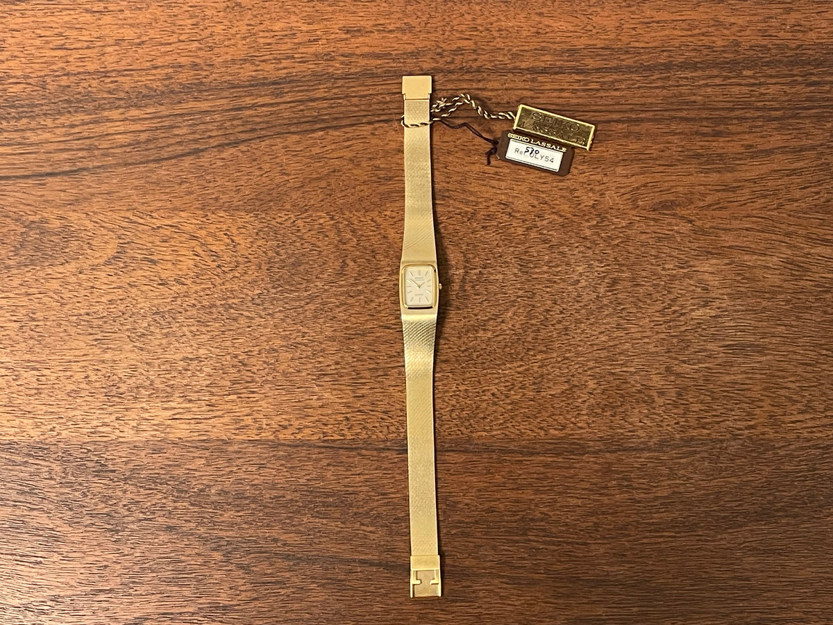 (1981) Seiko 8420-5219 Lassale dress watch - gold integrated bracelet & case - gold dust dial w/ gold stick markers - small size (NOS)