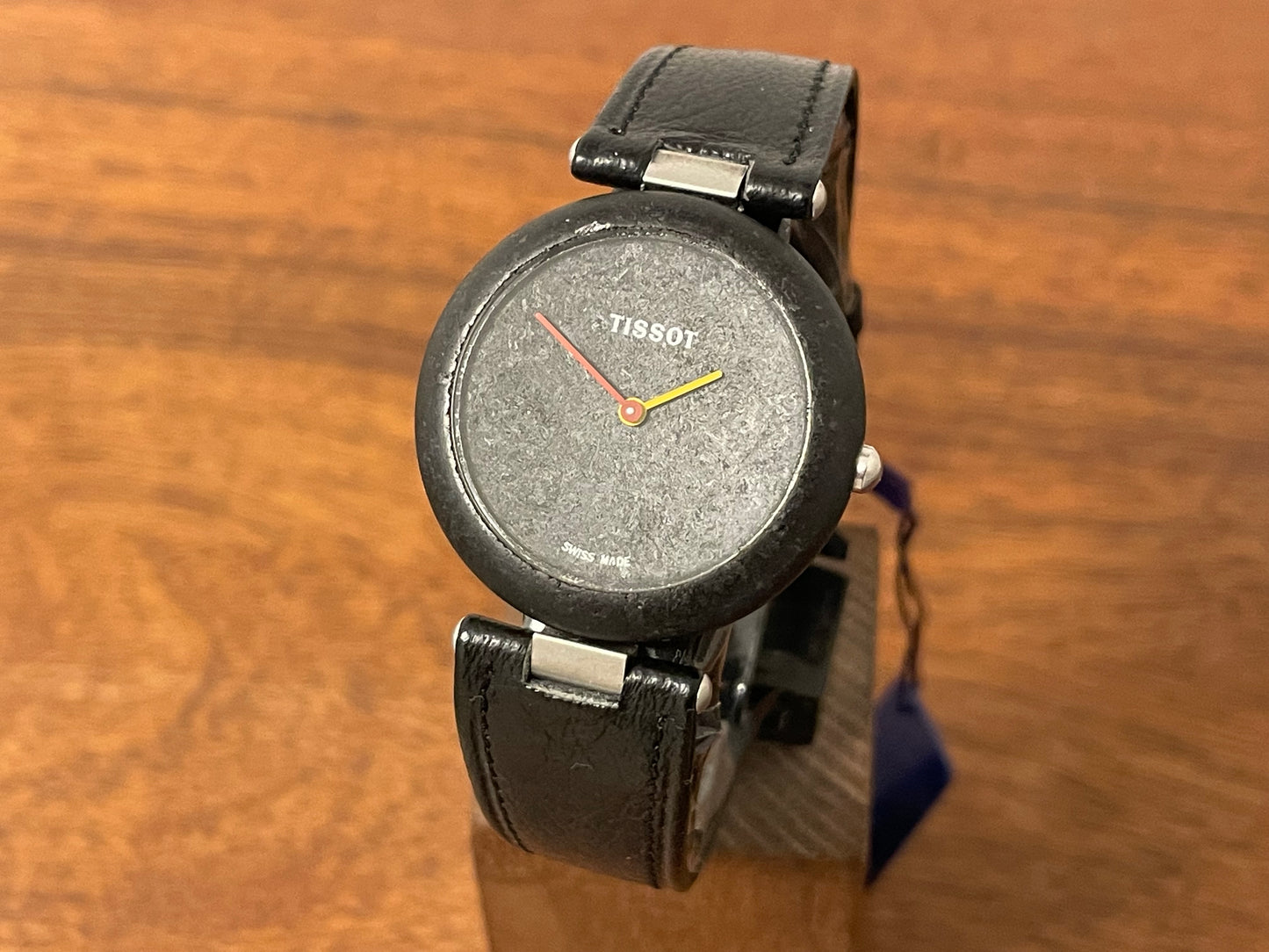 Front side (1980s) Tissot RockWatch R151 black basalt - large size model (NOS)