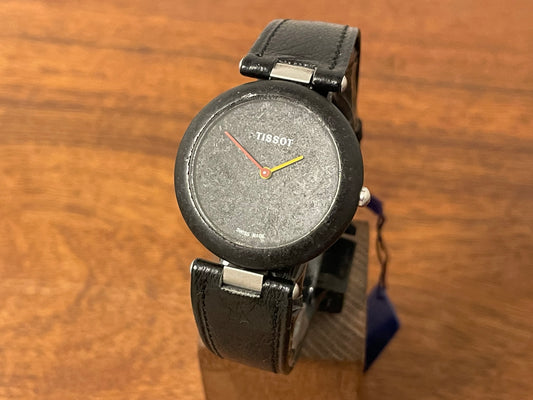 Front side (1980s) Tissot RockWatch R151 black basalt - large size model (NOS)
