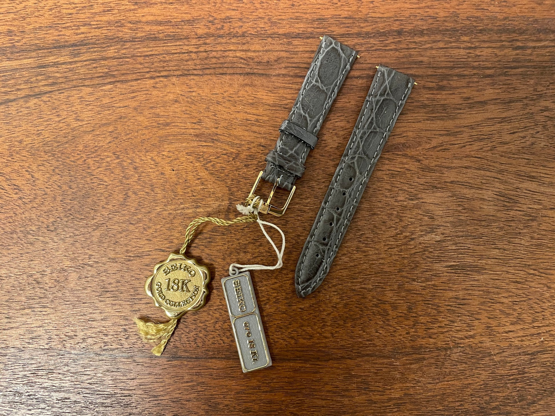 18mm Seiko "18K Gold Collection" dark grey leather stap w/ gold buckle by Italwatch (NOS)