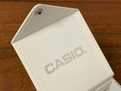 Casio watch box - white w/ fold-over lid and snap button closure