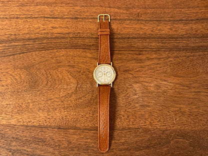 (1988) Citizen 6355-Y55299 triple calendar - cream dial w/ gold Arabic numerals (mint)