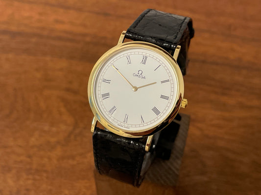 (1990s) Omega De Ville 195.0075 ultra thin dress watch - Cal. 1378 - cream dial w/ Roman numerals (NOS)