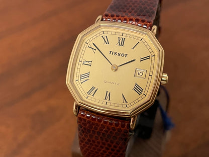 (1980s) Tissot 642.40343/2 Stylist dress watch - gold octagon case - gold dial w/ Roman numerals (NOS)