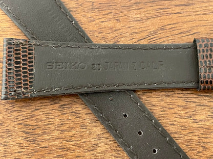 20mm Seiko brown Lizzard print calf leather w/ gold buckle - vintage (NOS)
