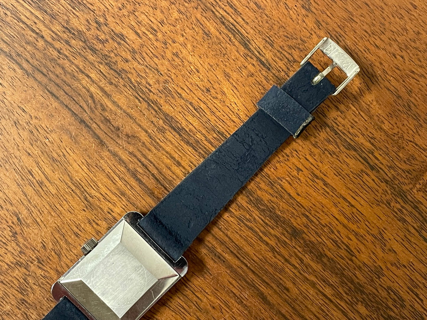 (1970s) Tissot Seven automatic "Tank" - lavender abstract graphic dial w/ white Roman numerals (NOS)