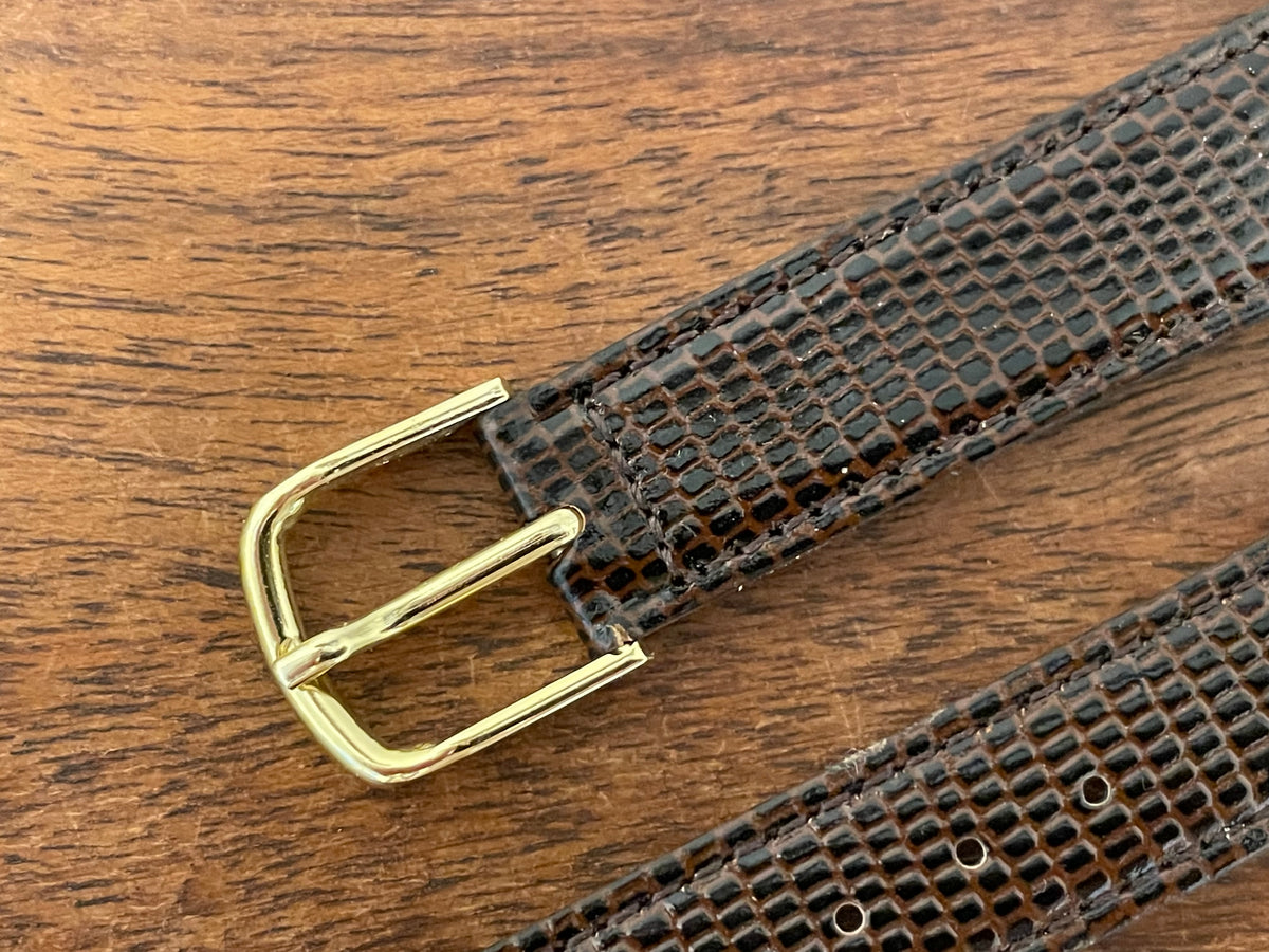 16mm Seiko brown Lizzard print calf leather w/ gold buckle - vintage (NOS)