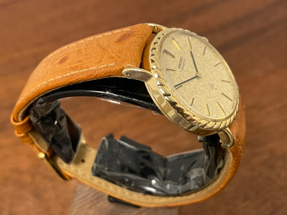 (1977) Seiko 43-0150 14K solid gold dress watch - rope bezel -  gold textured dial w/ gold markers