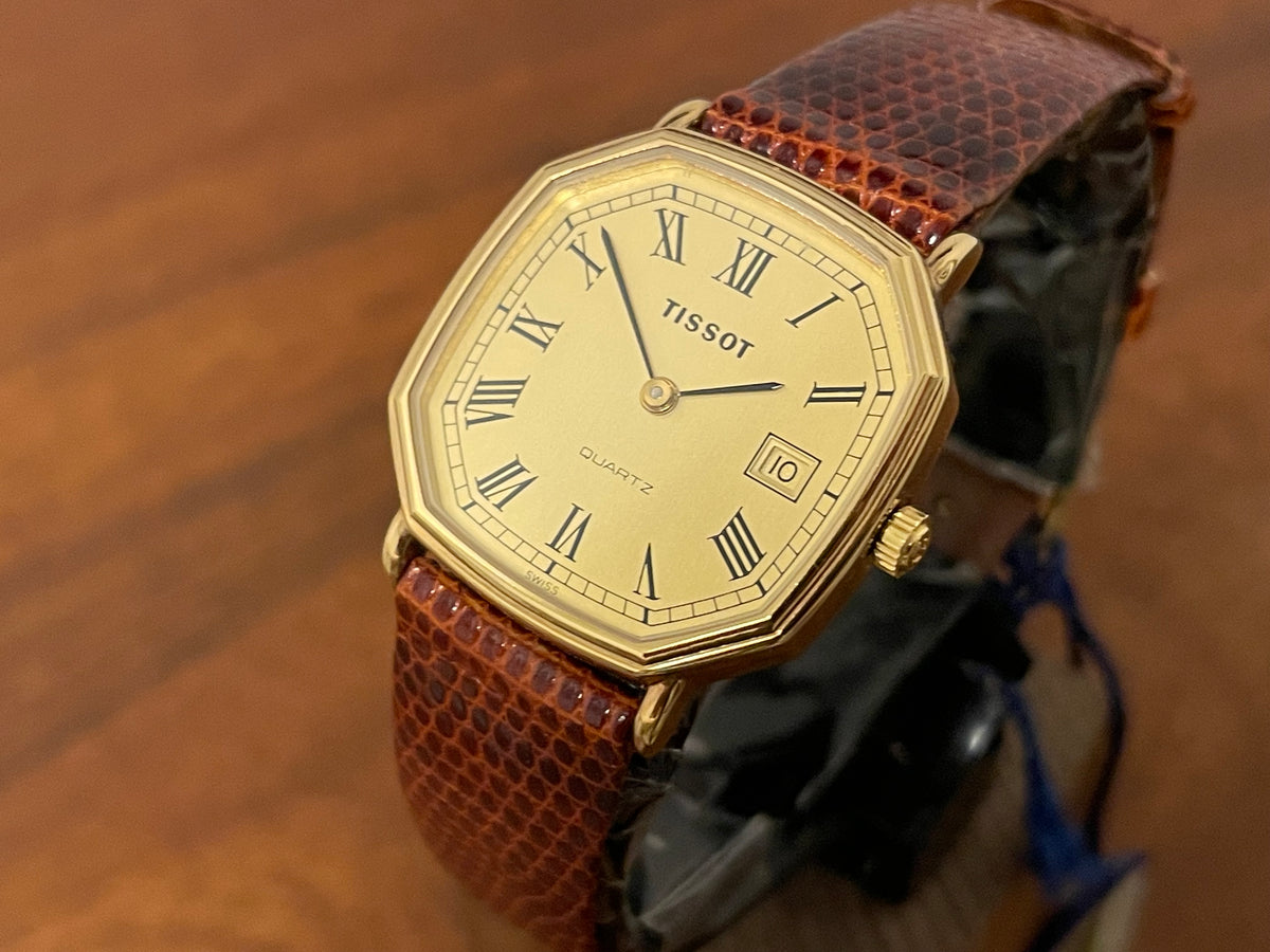 (1980s) Tissot 642.40343/2 Stylist dress watch - gold octagon case - gold dial w/ Roman numerals (NOS)