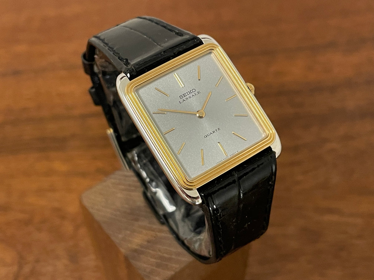 (1981) Seiko 6020-5809 Lassale "Tank" dress watch - silver dial w/ gold stick markers (NOS)