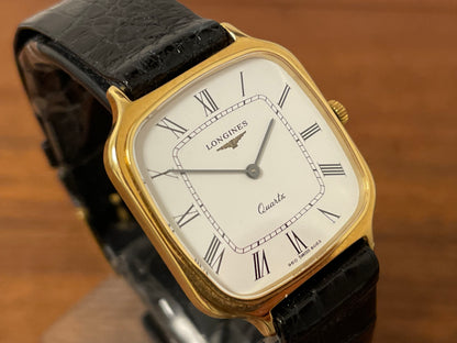 (1980s) Longines 960 6083 dress watch - gold plated case - white dial w/ Roman numerals (NOS)