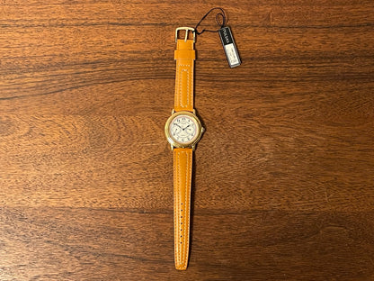(1988) Pulsar V336-7040 triple calendar - gold colored case - cream dial w/ Arabic numerals