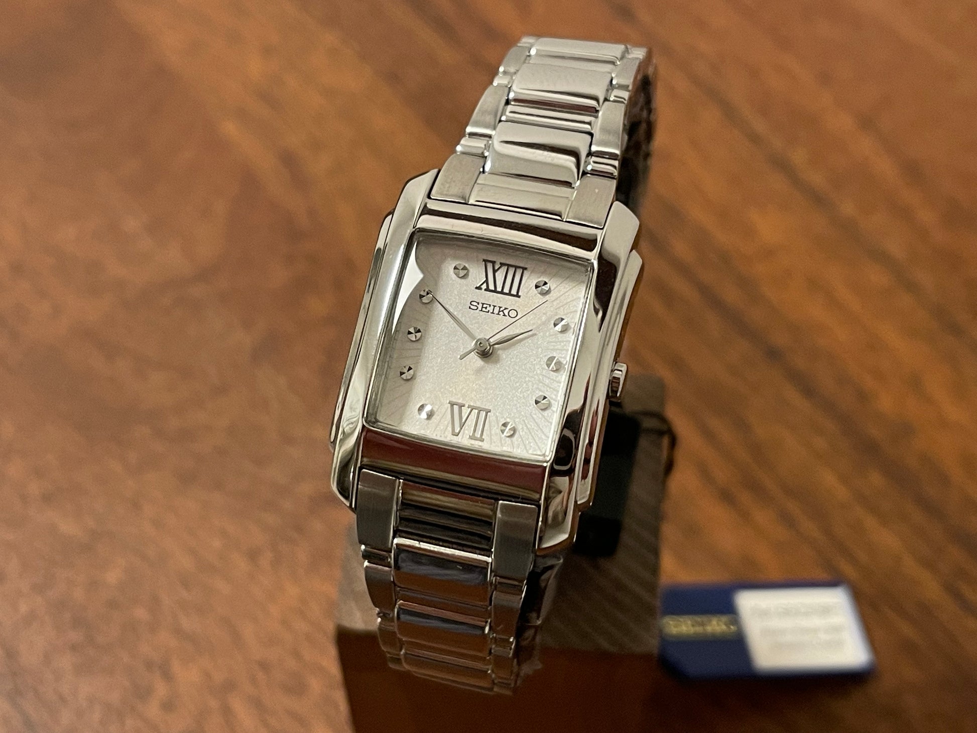 Front side (1999) Seiko 7N01-0FW0  - "Tank" style case - silver dial w/ silver Roman numerals - small size (NOS)