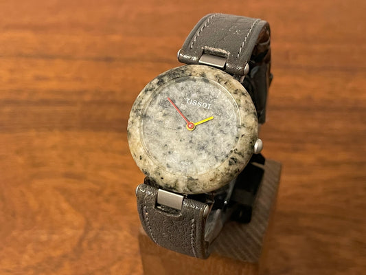 Front side (1980s) Tissot RockWatch R150 green/black granite - mid size model