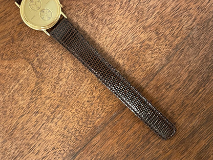 (1985) Seiko 1E20-0160 dual time dress watch - round case - gold textured dial w/ 2 subdials