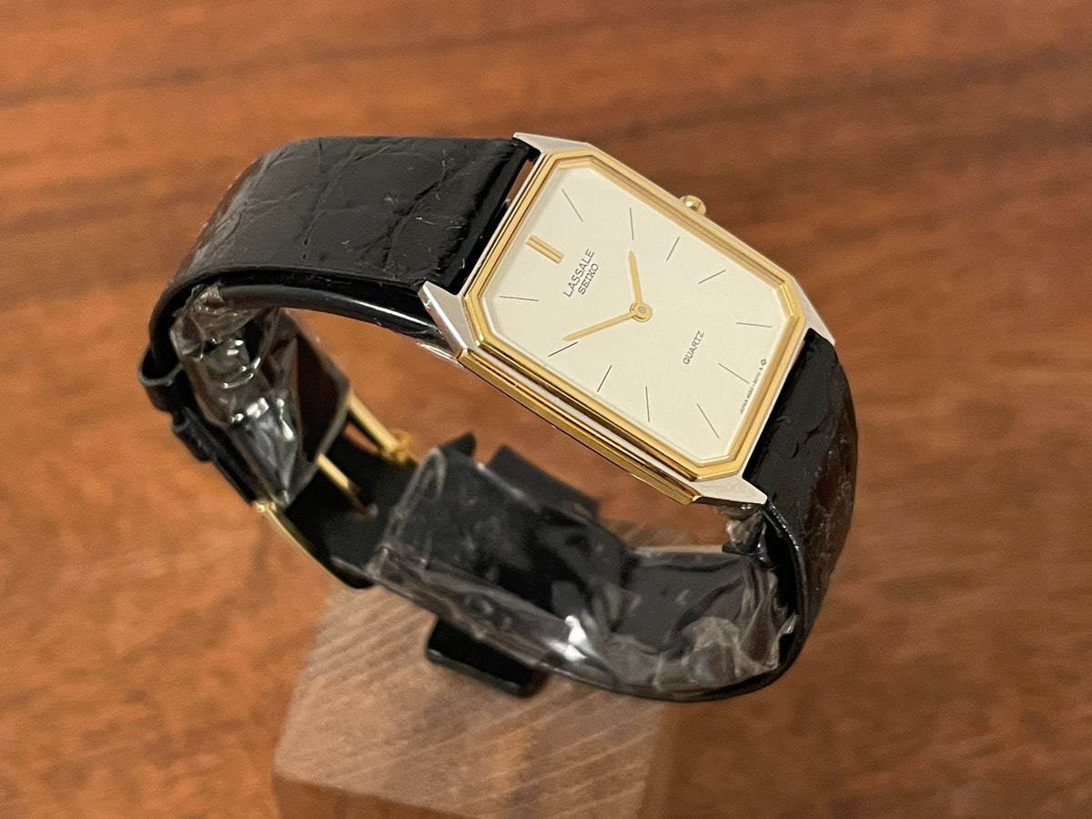 (1983) Seiko 9550-5069 Lassale ultra-thin "Tank" dress watch - cream dial w/ black stick markers (NOS)