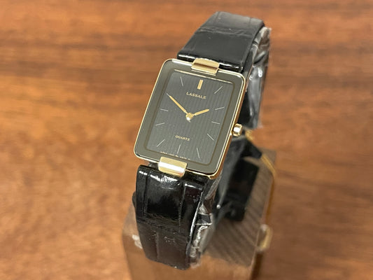 Front side (1984) Seiko 1230-5499 Lassale dress watch - black & grey pyjama dial w/ stick markers - small size (NOS)