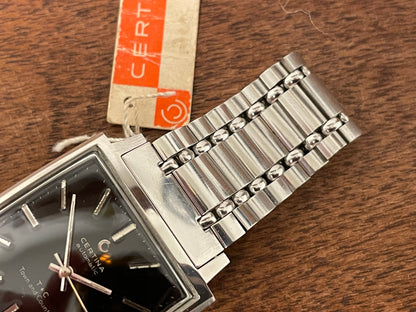 (1960s) Certina 5301.115 Town & Country - bracelet - square case - black dial w/ silver markers (NOS)