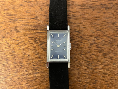(1970s) Tissot 10676 Stylist “Tank” dress watch - blue sunburst dial w/ silver stick markers - small size (NOS)