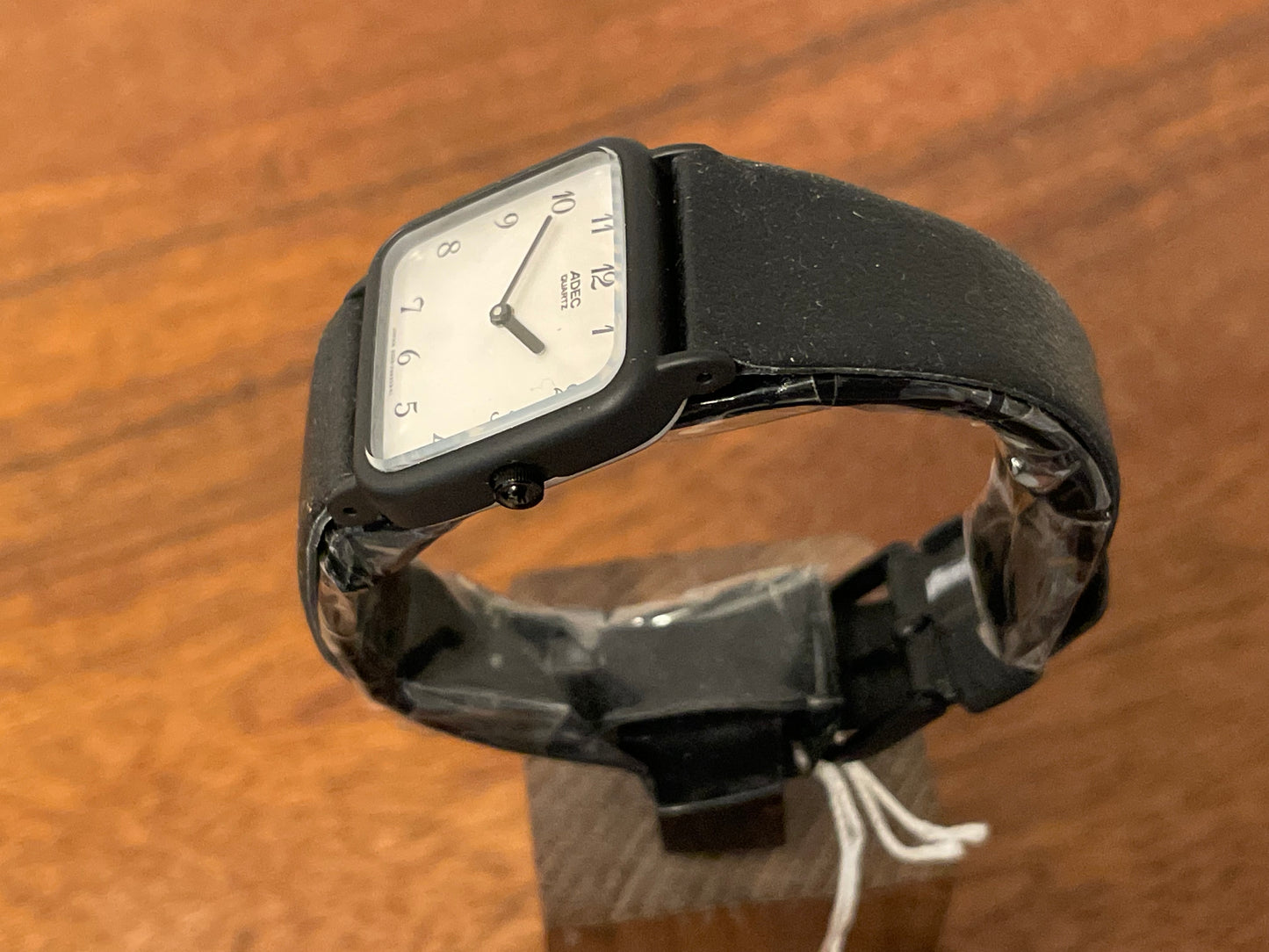 (1983) ADEC (by Citizen) 2028-395808 "TV case" - black case - silver dial w/ black Arabic numerals (NOS)