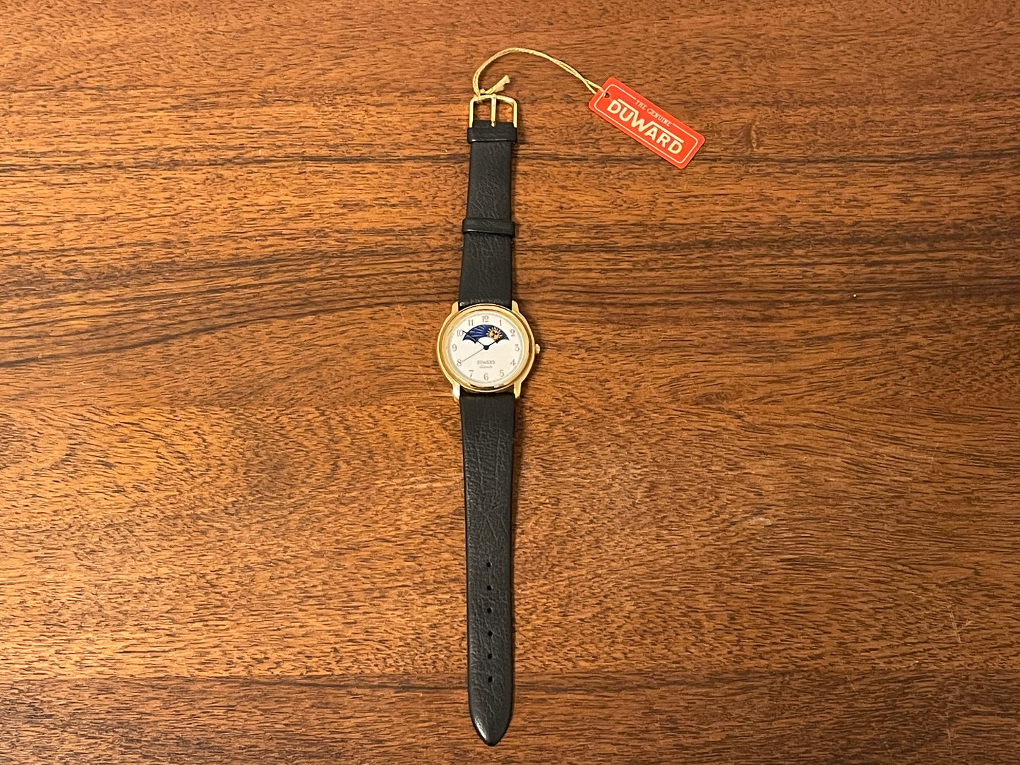 (1980s/1990s) Duward 66145 dress watch - white dial w/ day-night indicator (NOS)