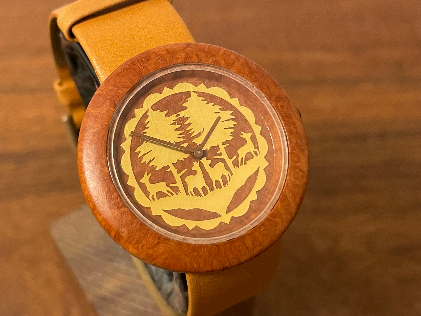 (1991) Tissot WoodWatch W195 - Mediterranean Briar case & dial w/ gold colored inlay (NOS)