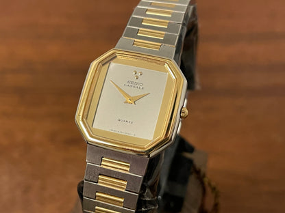(1982) Seiko 8420-5129 Lassale dress watch - bi-color integrated bracelet & case - silver dial - small size (NOS)