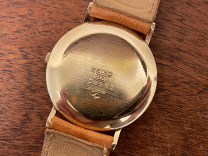 (1977) Seiko 43-0150 14K solid gold dress watch - rope bezel -  gold textured dial w/ gold markers