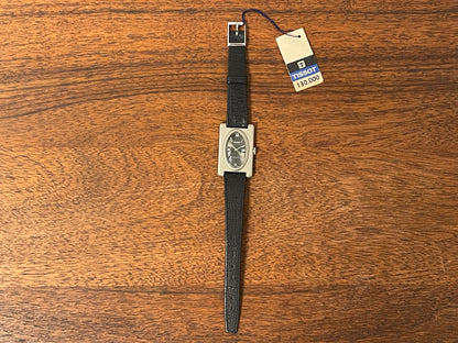 (1970s) Tissot Stylist "Tank" - decorated case - black sunburst dial w/ white Roman numerals - small size (NOS)