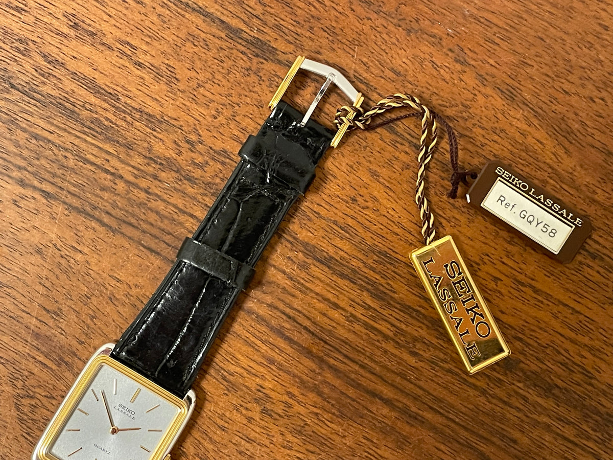 (1981) Seiko 6020-5809 Lassale "Tank" dress watch - silver dial w/ gold stick markers (NOS)