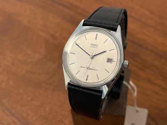 Front side (1990s) ADEC (by Citizen) AGO-917-12Z - silver dial w/ silver markers (NOS)