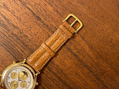 (1990) Seiko 7T36-7A10 Age of Discovery (AOD) chronograph - gold colored case - white dial w/ gold subdials & moonphase