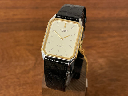 Front side (1983) Seiko 9550-5069 Lassale ultra-thin "Tank" dress watch - cream dial w/ black stick markers (NOS)