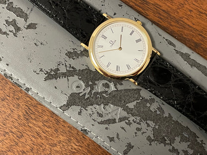 (1990s) Omega De Ville 195.0075 ultra thin dress watch - Cal. 1378 - cream dial w/ Roman numerals (NOS)