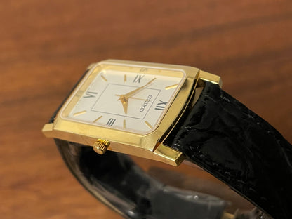(1990s) Seiko 7N01-0BA8 18K gold collection "tank" - 18k solid gold case - white & cream dial (NOS + full set)