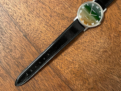 (1970s) Tissot 41070 Stylist dress watch - silver case - brushed green/orange gradient dial w/ white Roman numerals (NOS)