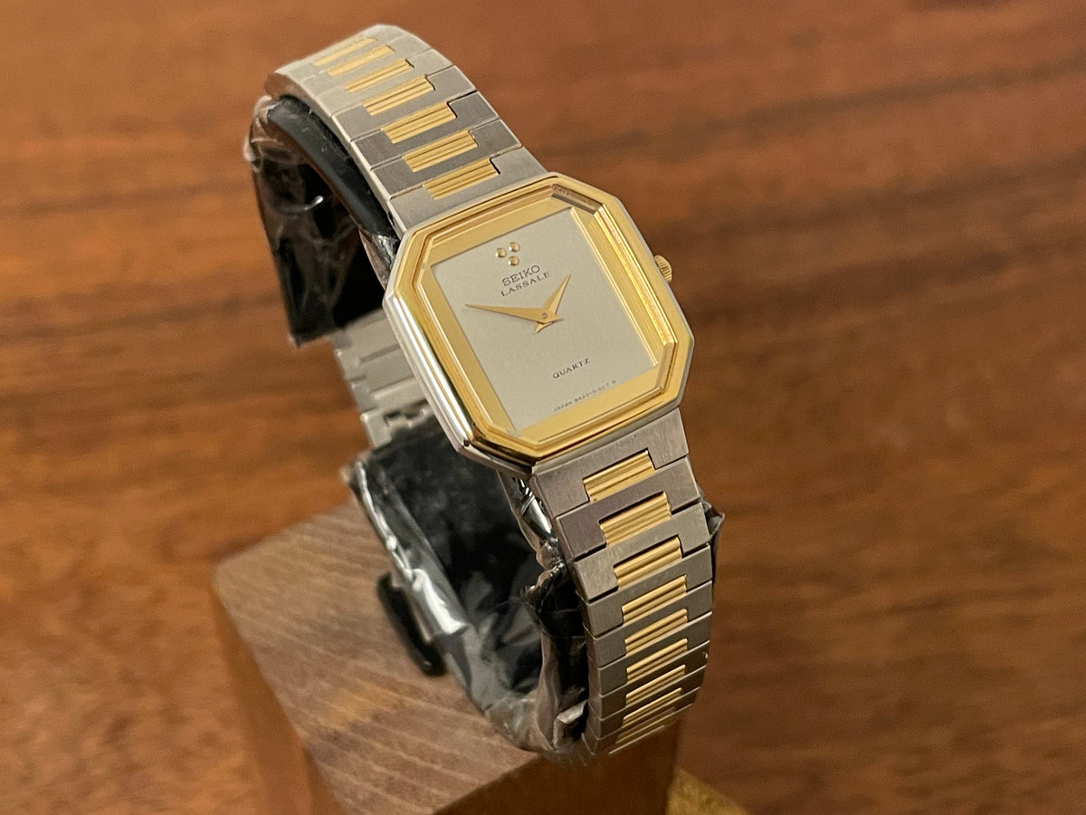 (1982) Seiko 8420-5129 Lassale dress watch - bi-color integrated bracelet & case - silver dial - small size (NOS)