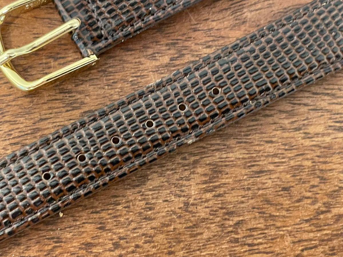 16mm Seiko brown Lizzard print calf leather w/ gold buckle - vintage (NOS)