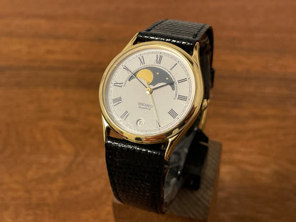 (1984) Seiko 7434-7000 dress watch - cream dial w/ moonphase & Roman numerals
