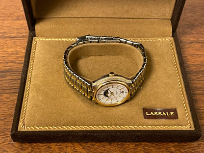 (1985) Lassale (by Seiko) 7454-5009 dress watch - white dial w/ moonphase complication (NOS)