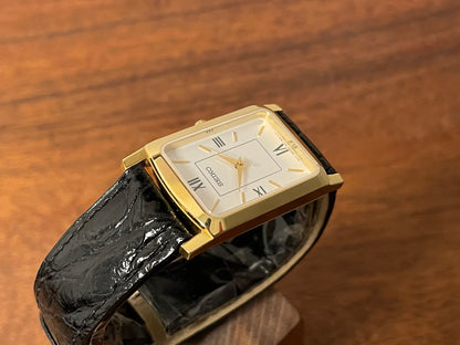 (1990s) Seiko 7N01-0BA8 18K gold collection "tank" - 18k solid gold case - white & cream dial (NOS + full set)