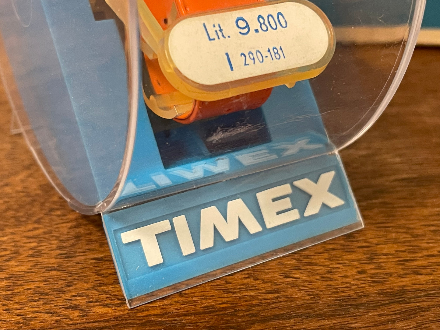 (1970s) Timex 290-181 UFO - orange plastic case - white dial w/ silver markers - small size (NOS + full set)