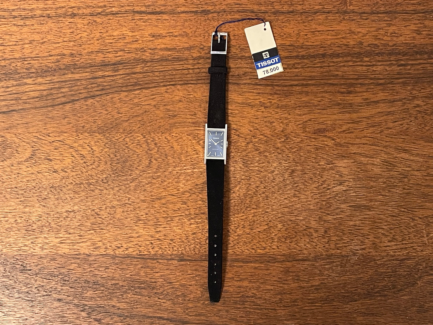 (1970s) Tissot 10676 Stylist “Tank” dress watch - blue sunburst dial w/ silver stick markers - small size (NOS)