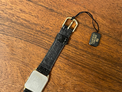 (1986) Seiko 5P31-5030 Quartz "Tank" dress watch - brushed dark grey dial w/ gold markers (NOS)